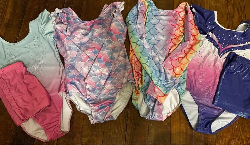 Girls Gymnastics Leotards Lot - Sizes 6 & 8 with Shorts (Mermaid & Ombre Styles)